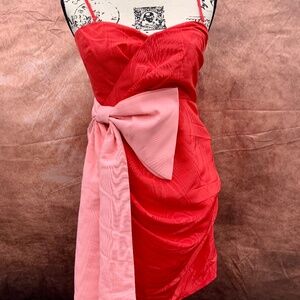 Future Collective Coral & Pink Wrap Mini Dress Bow Detail
